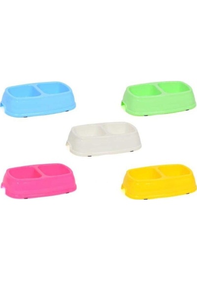 Kyane Çift Bölme 25 x 14.5 x 5 CM Kedi Mama Kabı 2 x 250 ML Çok Renkli
