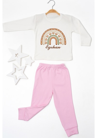 Pia Baby İsme Özel Erkek Çocuk Pijama Takımı %100 Pamuk Penye İsim Baskılı Kişiye Özel Çocuk Pijaması 10472p14pi Krem