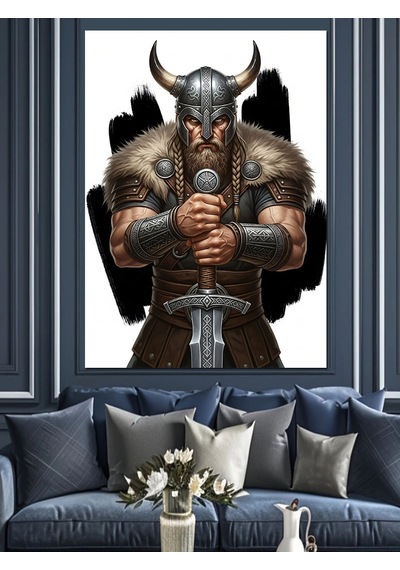Ahşap Tablo Balta Tutan Viking Savaşçısı