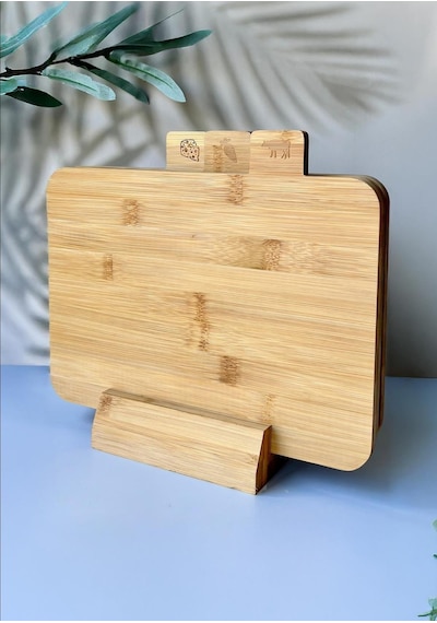 3lü Stantlı Kesme Tahtası Seti - Bambu Kesme Tahtası Takımı - 4 Parça Bambu
