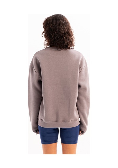 Justever Bisiklet Yaka Nakışlı Şardonlu İçi Polarlı Gri Kadın Sweatshirt - Rigil Gri