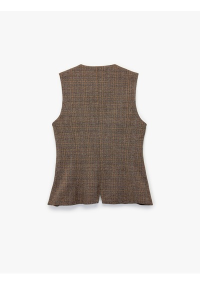 Koton Slim Fit Bisiklet Yaka Düğmeli Ekose Yelek Kahverengi Ekose 7wak20142ew