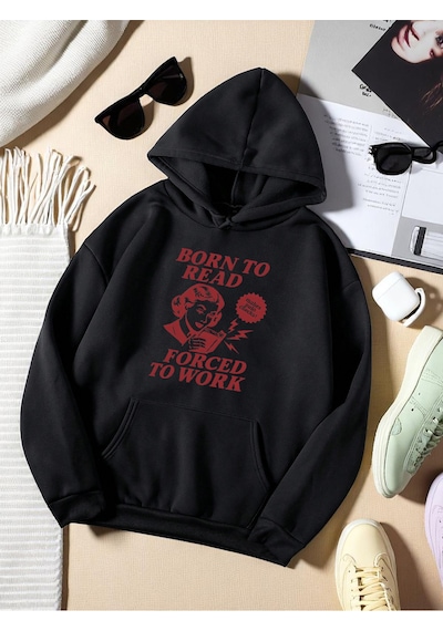 Uyguntarz Unisex Born To Read Baskılı Oversize Sweatshirt siyah
