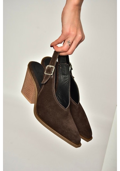Fox Shoes U654304102 Kahverengi Hakiki Deri Süet Western Topuklu Ayakkabı Kahverengi