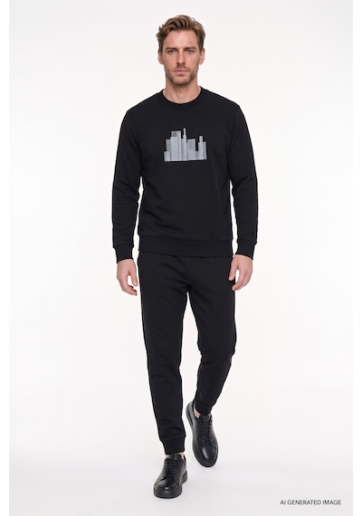AC&Co / Altınyıldız Classics Standart Fit Normal Kesim Pamuklu Baskılı Cepli Erkek Eşofman Altı Siyah