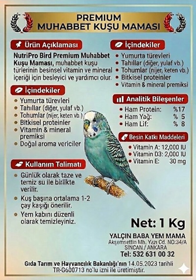 Muhabbet Kuşu Maması 1 Kg - Yumurtalı Vitaminli Profesyonel Üretici Ve Kondisyon Maması