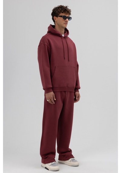Vamos Basic Oversize Kapüşonlu Sweatshirt Bordo