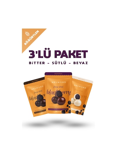 Freeze Dried Böğürtlen Draje Sütlü, Bitter, Beyaz 3'lü Paket