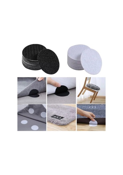 Halı Altı Kaydırmaz Cırt Bant 6 Cm Çap 4 Adet-çift Beyaz Plastik 10 X 15 Siyah Diğer