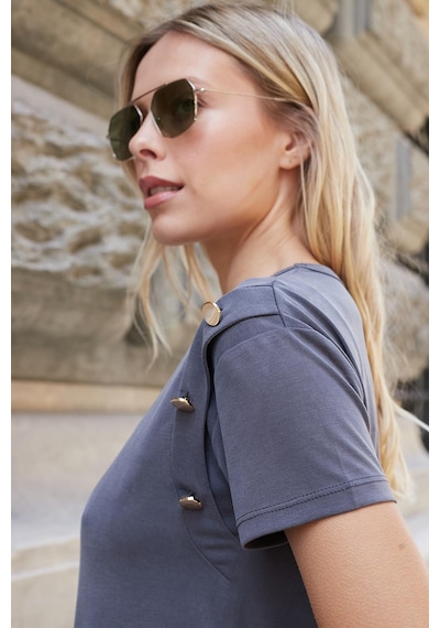 Jument Kadın Kaliteli Modal Kumaş Sıfır Yaka Düğme Aksesuarlı Kısa Kol T-shirt Bluz-antrasit Antrasit Jument Kadın Kaliteli Modal Kumaş Sıfır Yaka Düğme Aksesuarlı Kısa Kol T-shirt Bluz-antrasit Antrasit