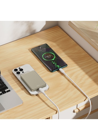 Wiwu P15 Led Işık Göstergeli Ultra İnce Pd 20w Kablosuz Powerbank 5000mah 15w Titanyum-gold