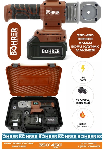 Böhrer Ba0012 Alman Pro Pprc Max 450 Derece Kırmızı Komple Uç Aparatları Dahil Plastik Boru Kaynak Makinesi