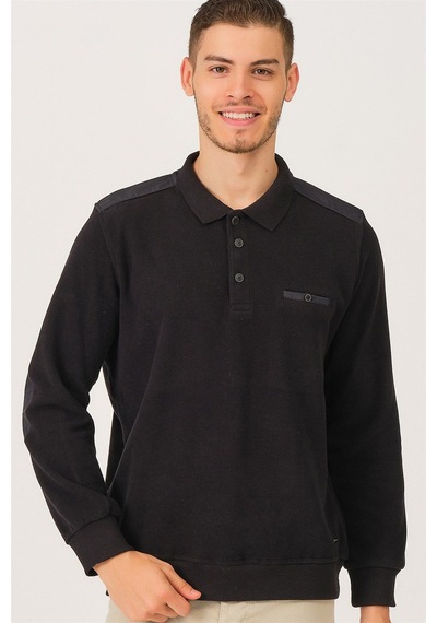 V2501 Dewberry Dıo Rıse Polo Yaka Erkek Sweatshırt-siyah Siyah