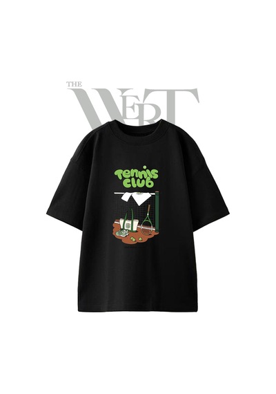 Thewert Tennis Club Tasarım Baskılı Ünisex Siyah Oversize T-shirt