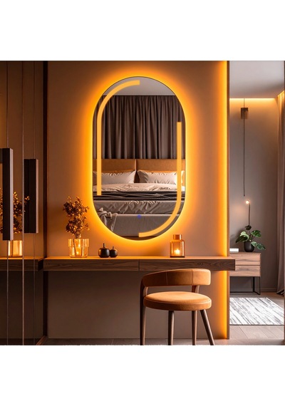 Lunare Amber Led'li Lazer Kumlamalı Lavabo & Banyo Aynası Dokunmatik Sensörlü 100 X 55 Cm Turuncu