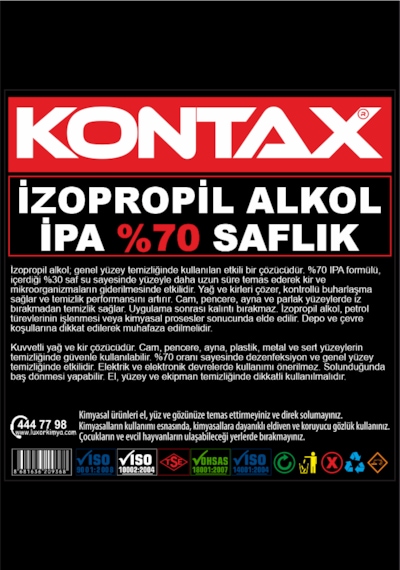 Kontax İzopropil Alkol %70 Saflıkta 1 Lt Saf İpa Tekli