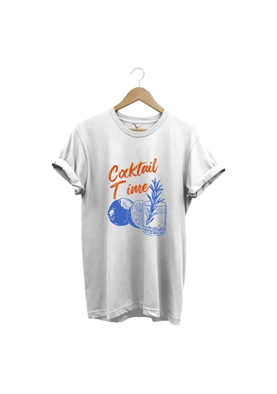 Cocktail Time Tasarım Baskılı Y2k Old Money %100 Pamuk Regular Fit Bisiklet Yaka Premium T-shirt Beyaz