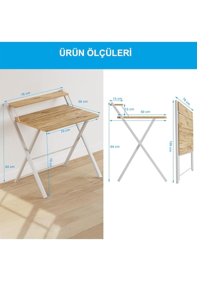 Dobo Çocuk Öğrenci Ders Masası Katlanır Çalışma Masası Beyaz - Çam