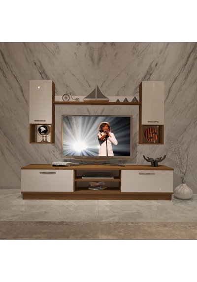 Decoraktiv Eko 5dab Mdf Dvd Tv Ünitesi Tv Sehpası - Ceviz Beyaz Ahşap - Beyaz
