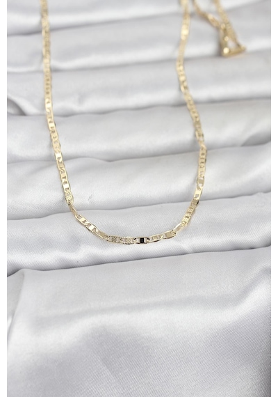 Cm 14k Gold Renk Lazerli Yassı Model Zincirli 60 Cm Kadın Kolye - Lisinya altın