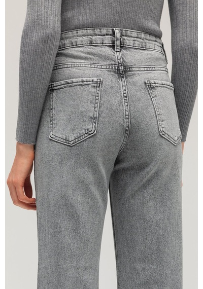 Sââde Kadın Yüksek Bel Wide Leg Jean Pantolon - Paça Detaylı Gri