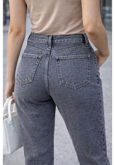 Cedy Denim Kadın Yüksek Bel Soho Boyfriend Jean C599 Gri