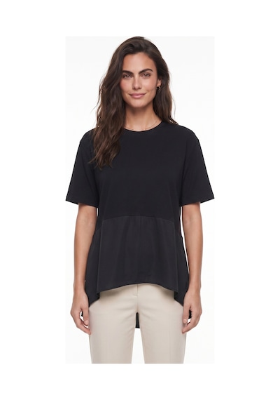 Onloox Kadın Siyah Siyah Viskon Karışımlı Bisiklet Yaka Kısa Kollu Oversize Asimetrik Kesim Garnili T-shirt Onloox Kadın Siyah Siyah Viskon Karışımlı Bisiklet Yaka Kısa Kollu Oversize Asimetrik Kesim Garnili T-shirt