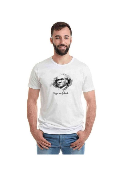 Ulu Önder Atatürkü Saygiyla Ve Özlemle Baskılı Beyaz Erkek Tshir