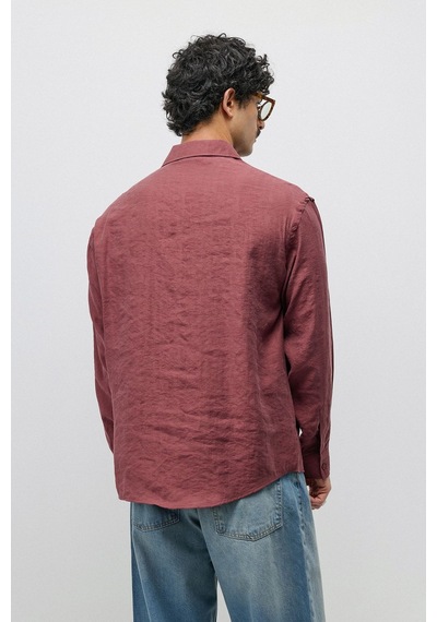 Vamos Dökümlü Oversize Modal Karışımlı Gömlek Bordo