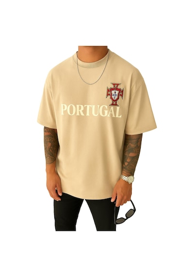 Portugal Baskılı Tişört Bej