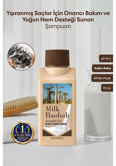 Yıpranmış Saçları Onaran Yoğun Nemlendirici Şampuan Mılk Baobab Original Shampoo White Musk 70ml Tüm Saç Tipleri
