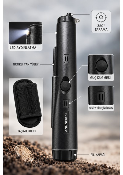 Pointer Siyah Altın Titreşimli Metal Dedektörü Pinpointer Pil + Çanta Hediye