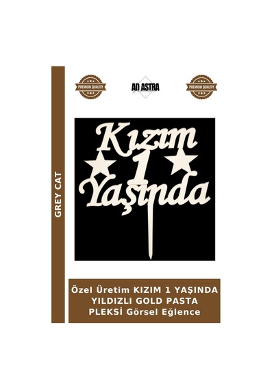Özel Üretim Kızım 1 Yaşında Yıldızlı Gold Pasta Pleksi Görsel Eğlence Altın