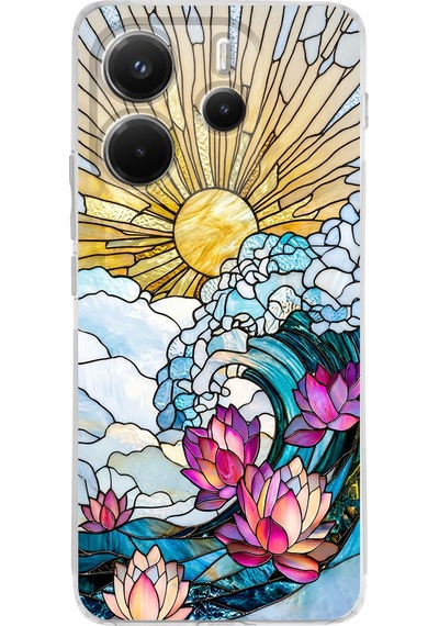 Printify Redmi Note 14 4g İle Uyumlu Vitray Okyanus Sabahı Tasarımlı Şeffaf Silikon Kılıf Şeffaf