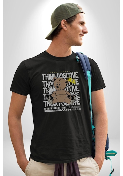 Positive Düşünce Unisex Unisex Siyah Organik Baskılı T-shirt Penye Yüksek Kalite Siyah