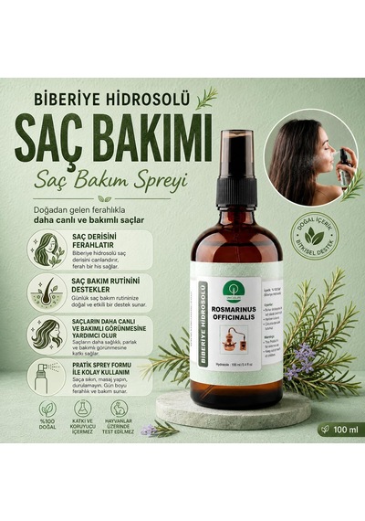 % 100 Doğal Saf Biberiye Hidrosolü Saç Bakım Suyu 100 Ml