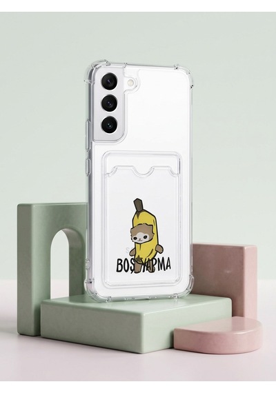 Samsung Galaxy Uyumlu - S22 Boş Yapma Muz Detaylı Kart Bölmeli Şeffaf Telefon Kılıfı Çok Renkli