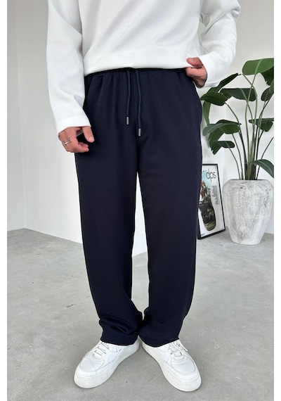 Lacivert Beli Lastikli Gabardin Baggy Pantolon Lacivert
