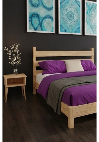 Natura Masif Ahşap Karyola Ve 2 Adet Komodin Vernik 90x200