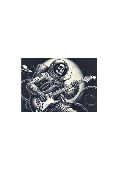 İskelet Gitarist Ve Rock Modern Ahşap Tablo