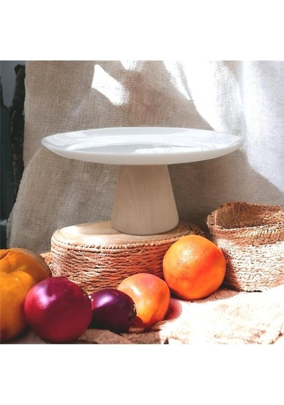 Akayev Ahşap Konik Ayaklı Beyaz 27 Cm Sunumluk Beyaz