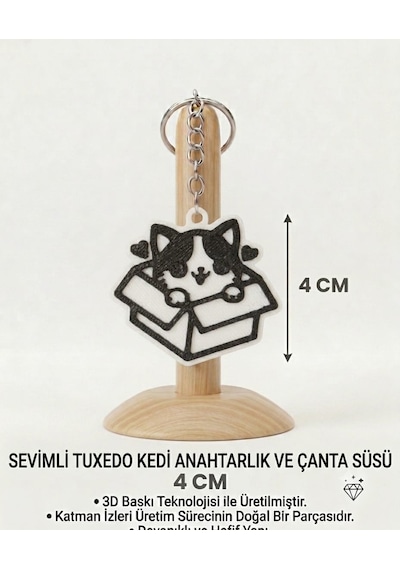 Sevimli Tuxedo Kedi Anahtarlık & Çanta Süsü Beyaz - Siyah
