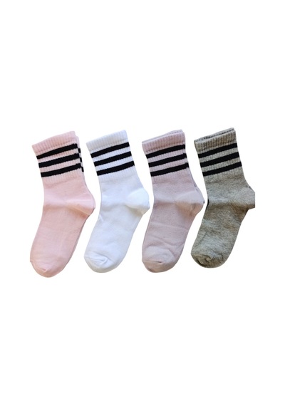 Butik Kız Çocuk 4 Adet Renkli Çizgili Kolej Çorap 5-6, 7-8,9-10,11-12 Yaş Asorti