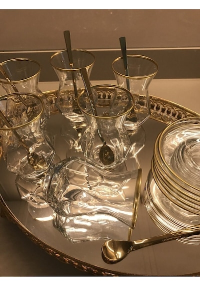 Paşabahçe Resqa Gold Çay Seti Alya. Çok Renkli