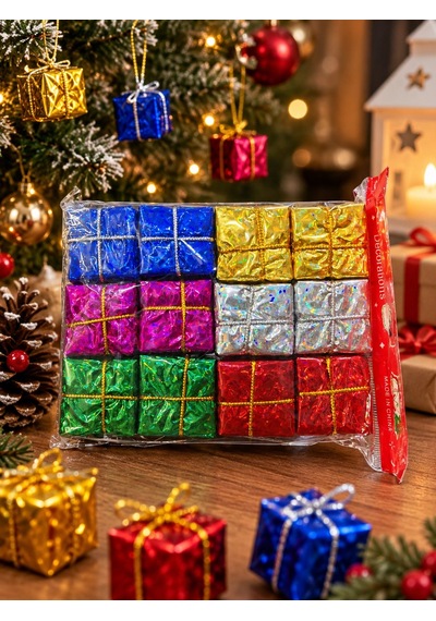 24 Adet 3 Cm Yılbaşı Ağacı Süsü Mini Hediye Paketi Süsleri Renkli Noel Ağacı Dekoru