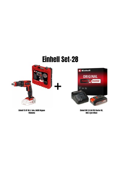 Einhell Set-28 TE-DY 18 Li- Solo, Akülü Alçıpan Vidalama + 2X Einhell 18v 2.5AH Pxc Starter Kit, Akü & Şarj Cihazı