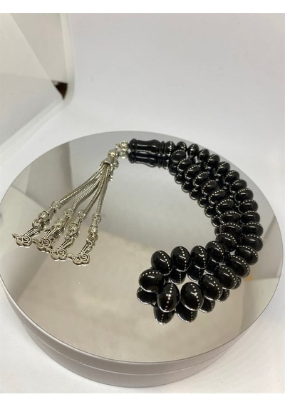 Tesbih Tsbh0155hk 925 Ayar Gümüş Püsküllü Gümüş İşlemeli Basık Küre Kesim Usta El İşçilikli Erzurum Oltu Tesbih
