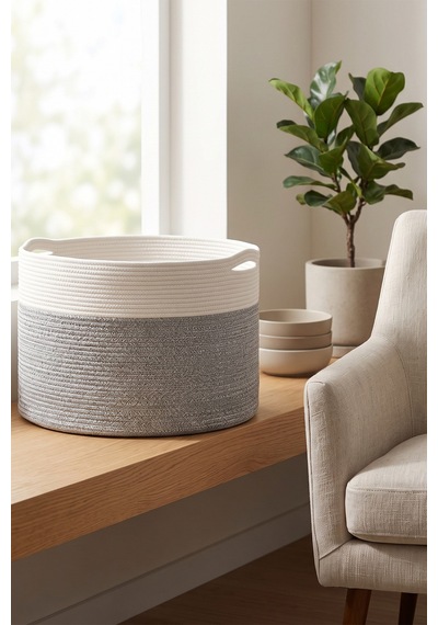 Villadia Home Textile Hasır Sepet Çok Amaçlı Çamaşır Oyuncak Battaniye Kıyafet Depolama Sepeti Dekoratif Organizer 3209sepet