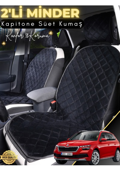 Skoda Kamiq Uyumlu 2'li Süet Oto Koltuk Minderi Terletmez Universal Su Geçirmez A2 Siyah