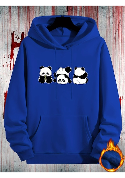 Uyguntarz Unisex Sevimli Pandalar Baskılı Oversize Sweatshirt Mavi